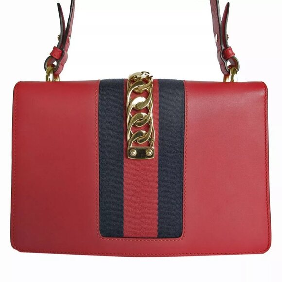Auth GUCCI SylvieShoulder Bag Red leather - Picture 2 of 15